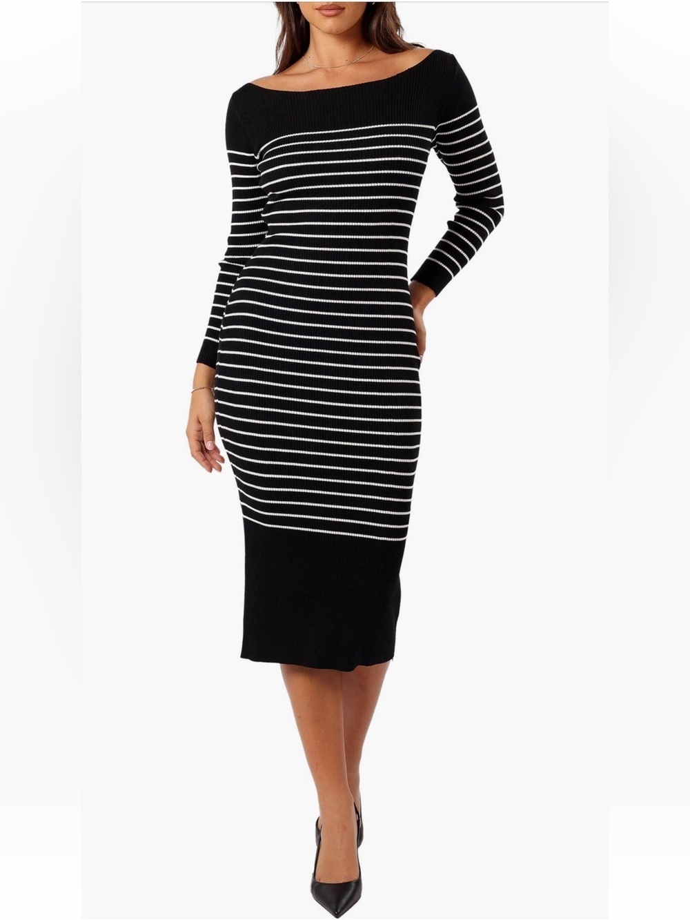 Petal & Pup Black and White Baxtor Stripe Long Sleeve Midi Sweater Dress NWT